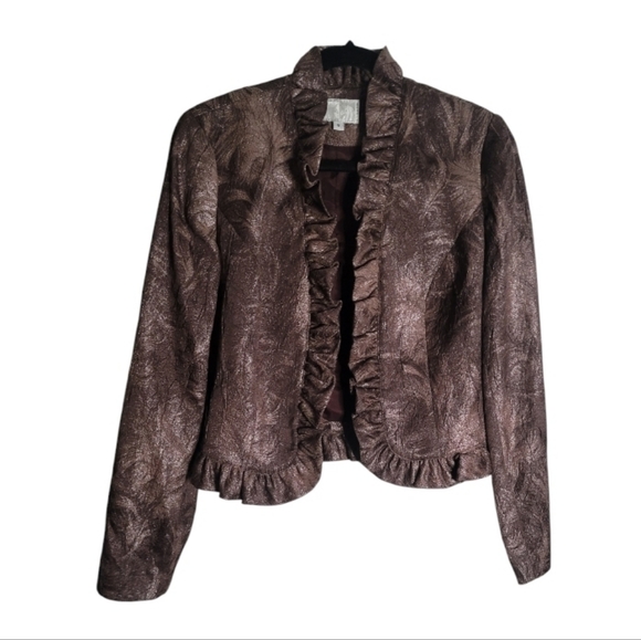 Alberto Makali Jackets & Blazers - Alberto Makali Vintage Ruffled Victorian Leaf Purple Brown Open Jacket Size 6